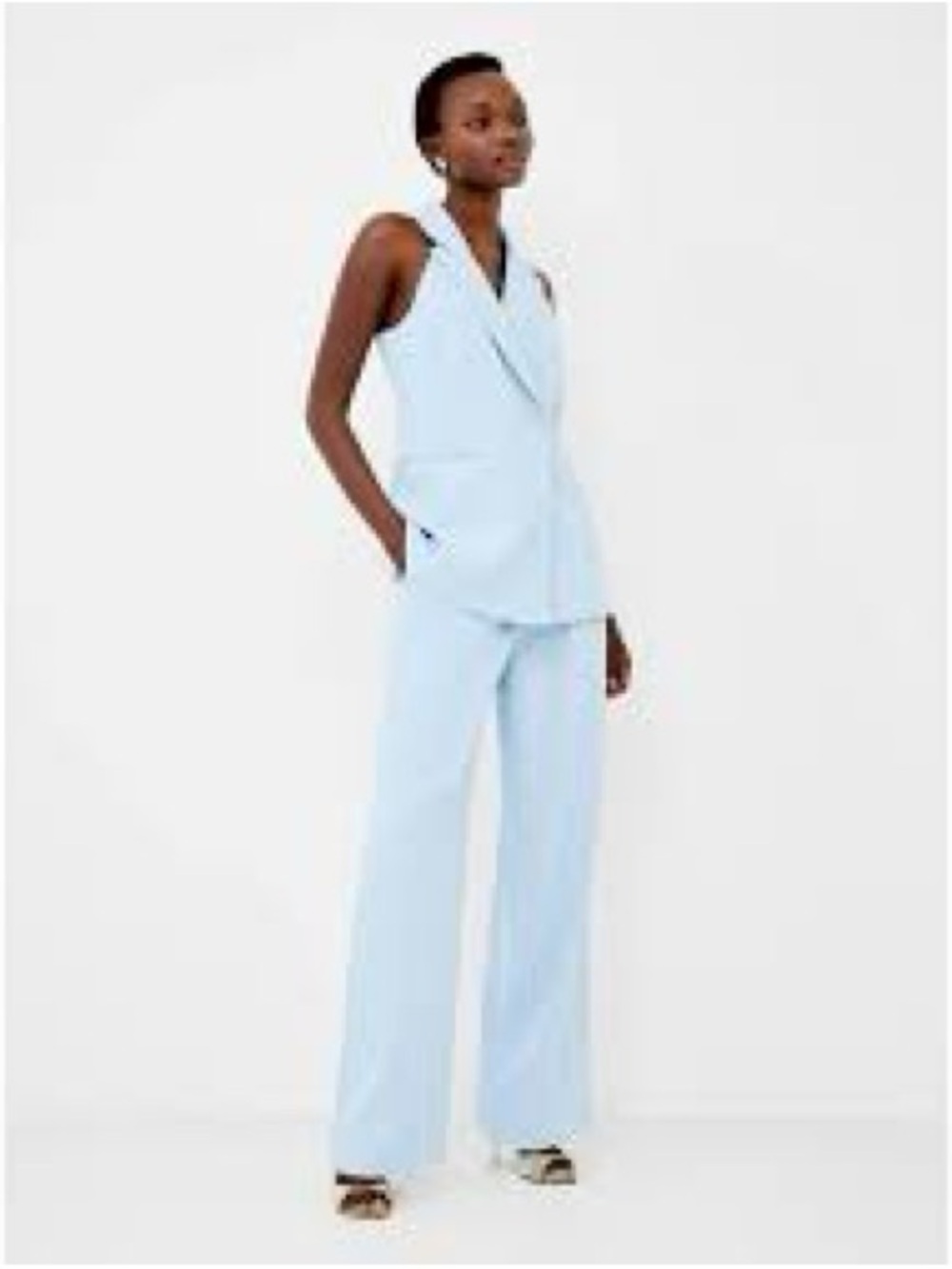 French Connection Pale Blue Sleeveless Wide-Leg Jumpsuit